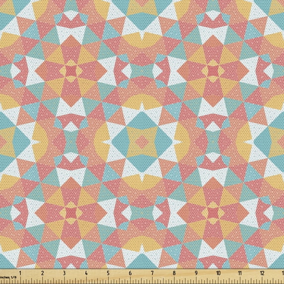 Ambesonne Abstract Fabric by the Yard Upholstery, Colorful Grid Inspired, 5 Yards, Mustard Pale Teal
