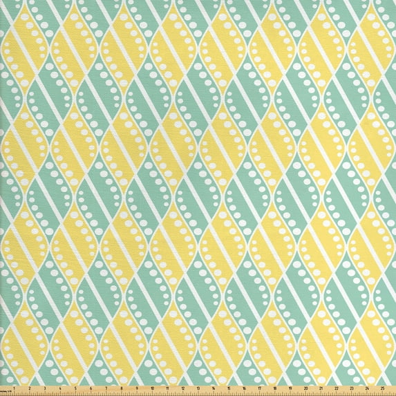 Ambesonne Abstract Fabric by the Yard Upholstery, Pastel Geometric Dotted, 2 Yards, Mustard Almond Green