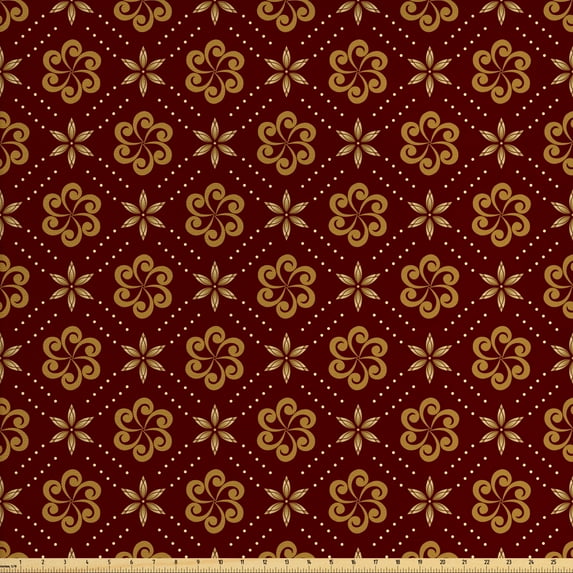 Ambesonne Abstract Fabric by the Yard Upholstery, Dotted Flowers Pattern, 2 Yards, Maroon Pale Brown