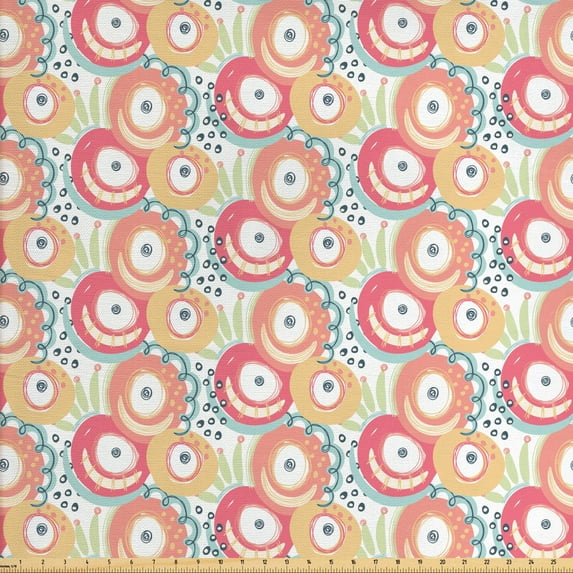 Abstract Fabric by the Yard, Dreamy Tangled Pattern with Circular Shapes Soft Tone Tender Tones Image, Upholstery Fabric for Dining Chairs Home Decor Accents, Multicolor by Ambesonne