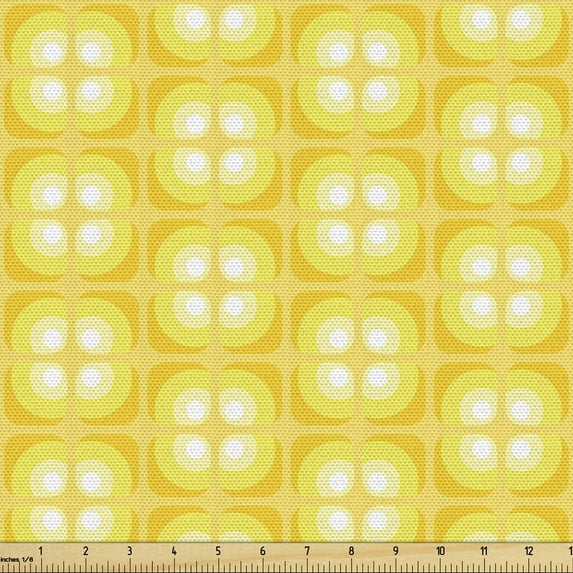 Ambesonne Abstract Fabric by the Yard Upholstery, Energetic Round Squares, 1 Yard, Yellow Earth Yellow