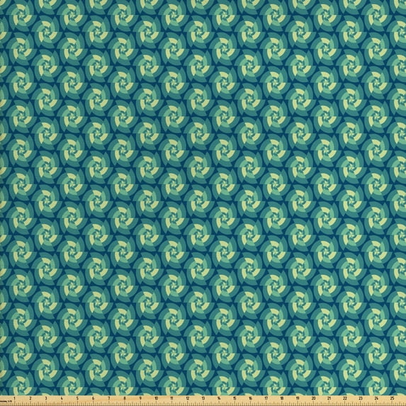 Ambesonne Abstract Fabric by the Yard Upholstery, Retro Triangles, 2 Yards, Blue Teal Pale Green