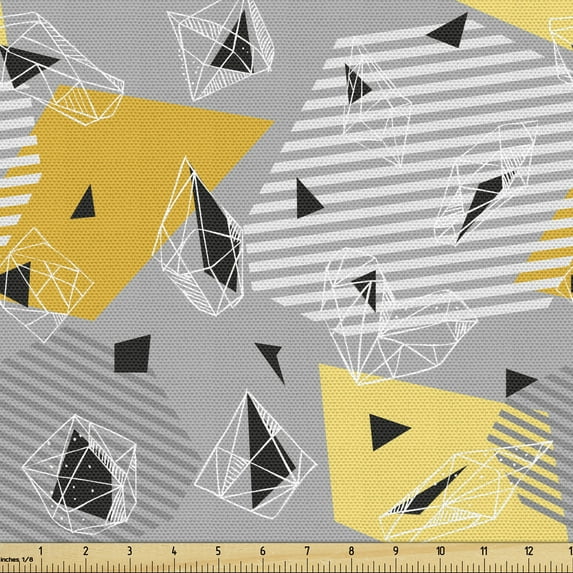 Ambesonne Abstract Fabric by the Yard Upholstery, Geometric 80s Memphis Art, 2 Yards, Grey Marigold Pale Orange