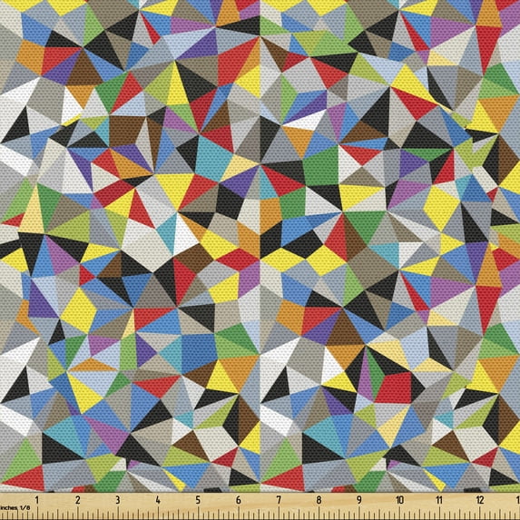 Abstract Fabric by the Yard, Geometric Chaos Triangular Mosaic Polygonal Fractal Contemporary Modern Design, Decorative Upholstery Fabric for Chairs & Home Accents, Multicolor by Ambesonne
