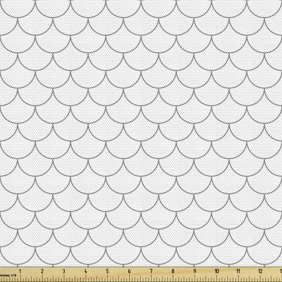 Abstract Fabric by the Yard, Geometric Half Circles Fish Scale Traditional Minimalist Art Nouveau, Decorative Upholstery Fabric for Chairs & Home Accents, Dark Grey and White by Ambesonne