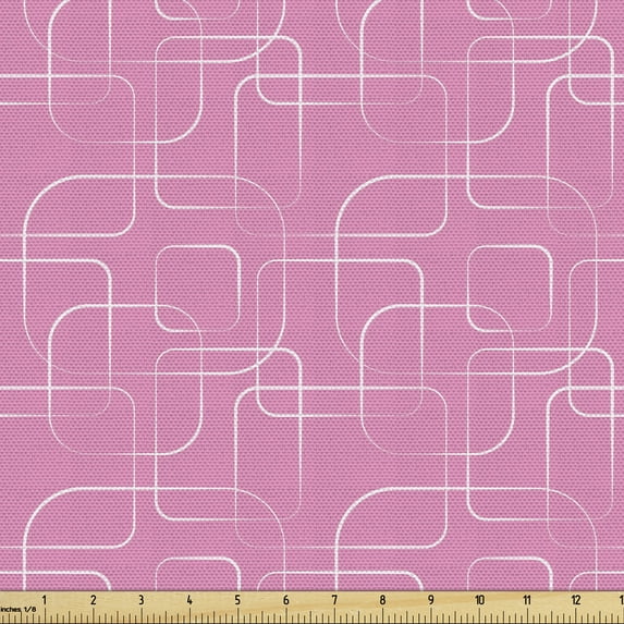 Ambesonne Abstract Fabric by the Yard Upholstery, Modern Minimal Pink Square, 2 Yards, Pink White