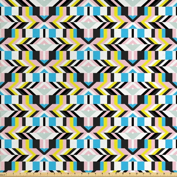 Abstract Fabric by the Yard, Geometric Vivid Stripes Triangles Formation, Decorative Upholstery Fabric for Chairs & Home Accents, Multicolor by Ambesonne