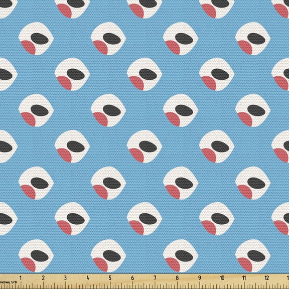 Abstract Fabric by the Yard, Geometrical Themed Pattern with Quirky Rounds, Decorative Upholstery Fabric for Chairs & Home Accents, Sky Blue Dark Coral by Ambesonne