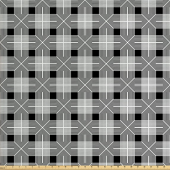 Ambesonne Abstract Fabric by the Yard Upholstery, Gingham Inspired Pattern, 10 Yards, Charcoal Grey and White