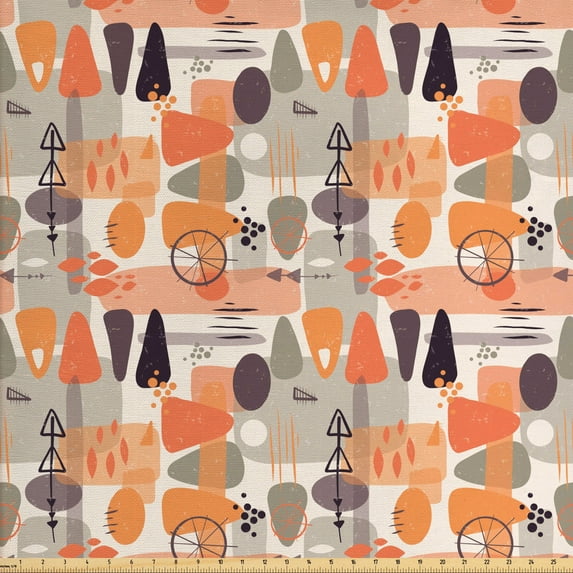 Ambesonne Abstract Fabric by the Yard Upholstery, Grunge Distressed Forms, 2 Yards, Off White and Multicolor