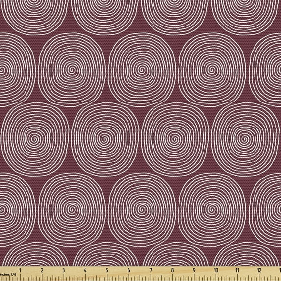 Abstract Fabric by the Yard, Hand Drawn Composition of Slender Spirals Contemporary Pattern, Decorative Upholstery Fabric for Sofas and Home Accents, Pale Maroon and White by Ambesonne