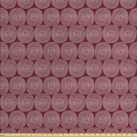 Abstract Fabric by the Yard, Hand Drawn Composition of Slender Spirals Contemporary Pattern, Decorative Upholstery Fabric for Sofas and Home Accents, Pale Maroon and White by Ambesonne