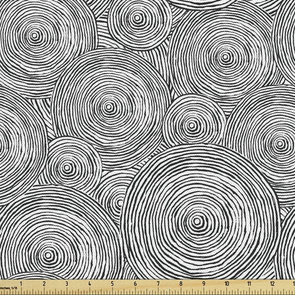 Ambesonne Abstract Fabric by the Yard Upholstery, Hand Drawn Spiral Rounds, 3 Yards, Charcoal Grey White