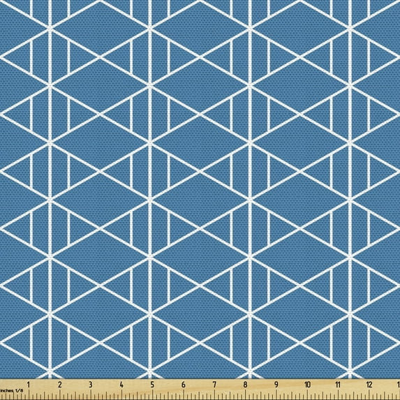 Ambesonne Abstract Fabric by the Yard Upholstery, Mesh Art Stripes on Blue, 3 Yards, Dark Turquoise and White