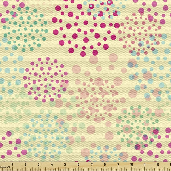 Abstract Fabric by the Yard, Little Flower Shaped Dots Creative Circles in Various Colors Happiness Art Design, Upholstery Fabric for Dining Chairs Home Decor Accents, Multicolor by Ambesonne
