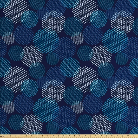 Ambesonne Abstract Fabric by the Yard Upholstery, Modern Polka Dots, 5 Yards, Pale Blue Navy Blue