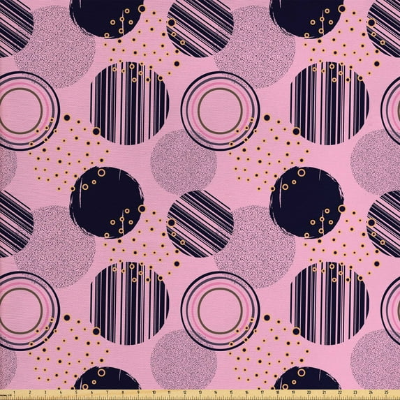 Abstract Fabric by the Yard, Modern Geometric Pattern with Hand-Drawn Circles and Dots, Decorative Upholstery Fabric for Sofas and Home Accents, Pink Violet Blue by Ambesonne