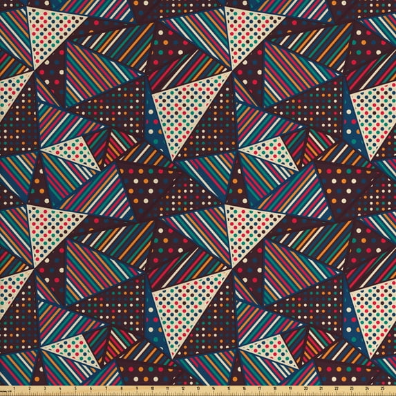 Abstract Fabric by the Yard, Modern Geometric Triangles Stripes Dots Repetitive Illustration, Decorative Upholstery Fabric for Sofas and Home Accents, Brown and Multicolor by Ambesonne