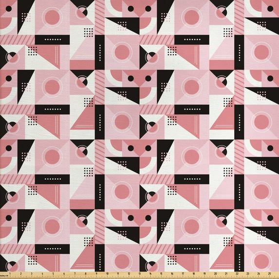 Abstract Fabric by the Yard, Modern Geometrical Motif with Triangles Rounds and Dots, Upholstery Fabric for Dining Chairs Home Decor Accents, Charcoal Grey Rose by Ambesonne