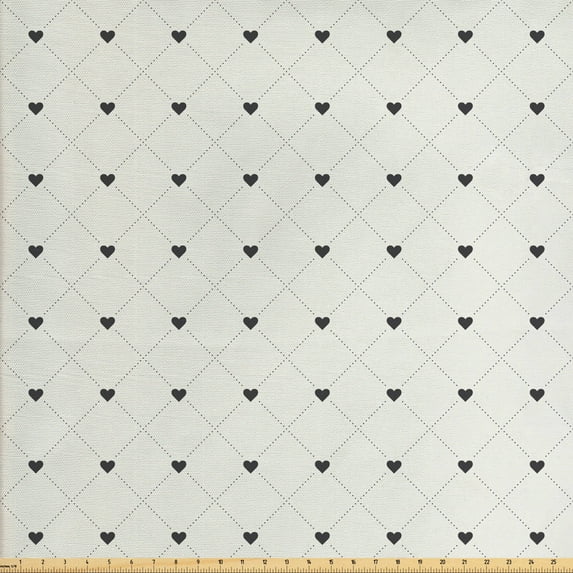 Ambesonne Abstract Fabric by the Yard Upholstery, Hearts and Dotted Shapes, 2 Yards, Dark Grey and Coconut
