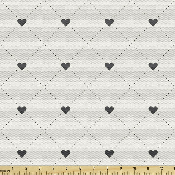 Ambesonne Abstract Fabric by the Yard Upholstery, Hearts and Dotted Shapes, 1 Yard, Dark Grey and Coconut
