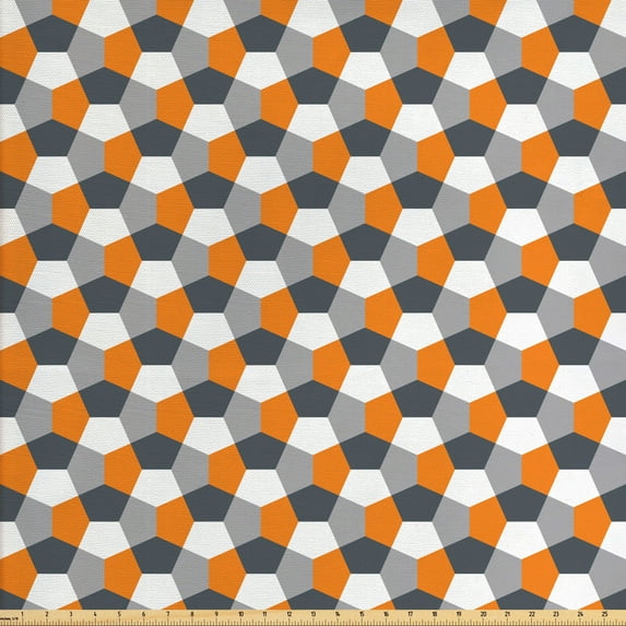 Ambesonne Abstract Fabric by the Yard Upholstery, Modern Hexagonal Tile, 5 Yards, Charcoal Grey Orange
