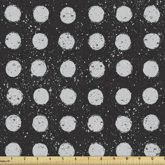 Ambesonne Abstract Fabric by the Yard Upholstery, Grunge Moon Shaped Circles, 10 Yards, Charcoal Grey and Pale Grey