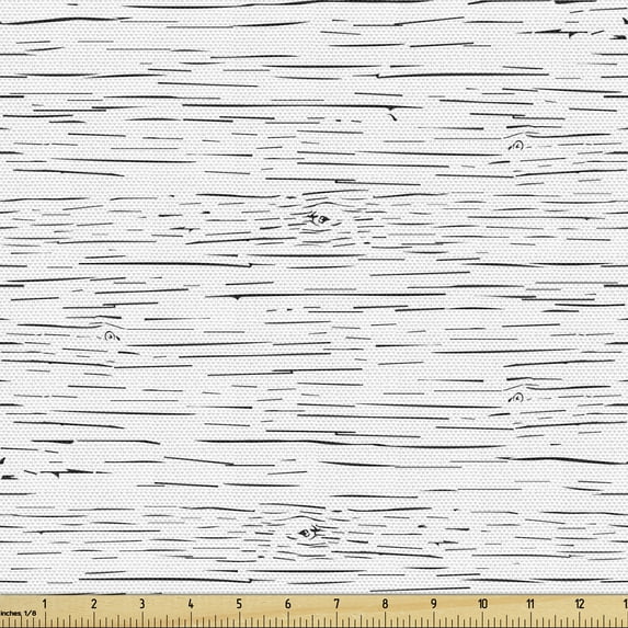 Ambesonne Abstract Fabric by the Yard Upholstery, Scratched Wood Cracks Art, 10 Yards, White and Charcoal Grey
