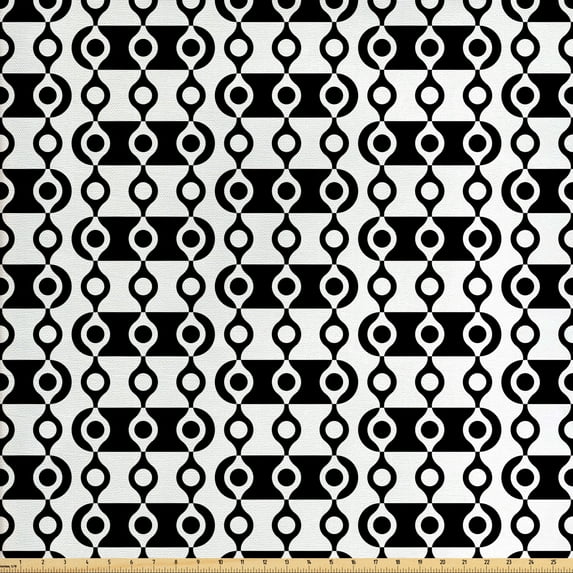 Abstract Fabric by the Yard, Monochrome Stripes Oval Shapes Geometric Illustration Minimalist Modern Art, Decorative Upholstery Fabric for Sofas and Home Accents, Black and White by Ambesonne