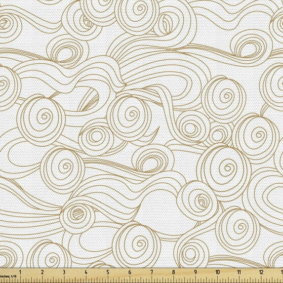 Abstract Fabric by the Yard, Nostalgia Geometrical Swirling Lines Vintage Style Simplistic Illustration, Decorative Upholstery Fabric for Sofas and Home Accents, Khaki and White by Ambesonne