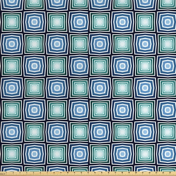 Ambesonne Abstract Fabric by the Yard Upholstery, Vintage Optical Illusion, 2 Yards, Azure Blue and Cadet Blue