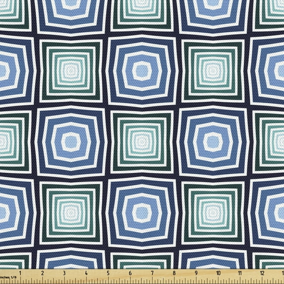 Ambesonne Abstract Fabric by the Yard Upholstery, Vintage Optical Illusion, 1 Yard, Azure Blue and Cadet Blue