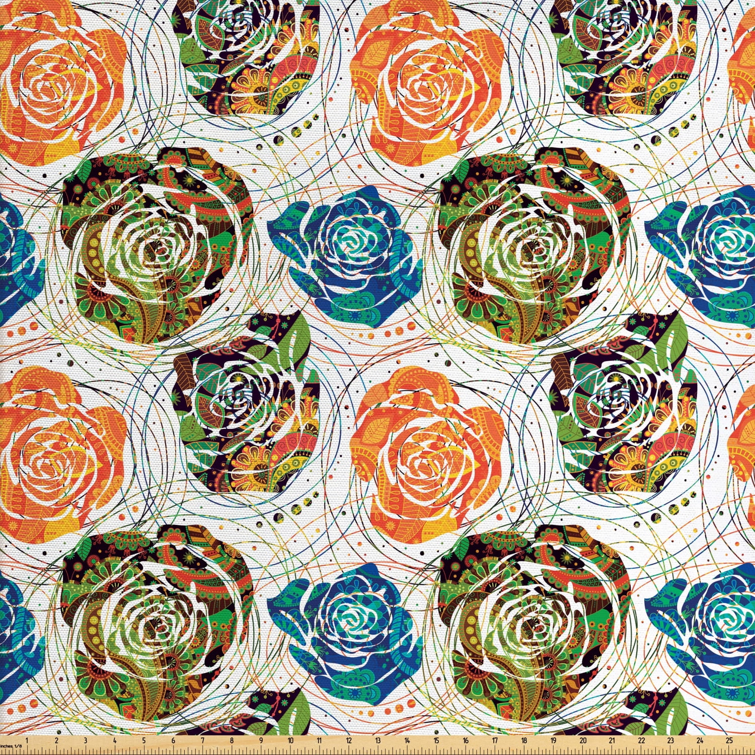 Abstract Fabric by the Yard, Paisley Inspired Mandala Built-in Method ...