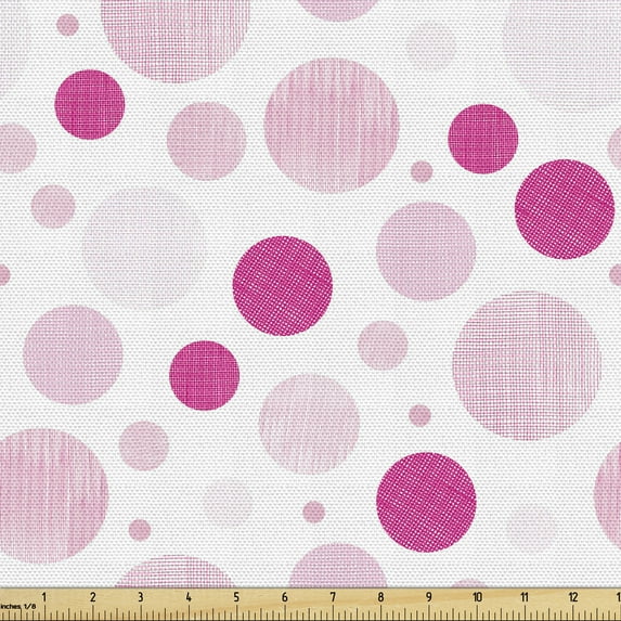 Ambesonne Abstract Fabric by the Yard Upholstery, Pastel Geometric Ovals, 1 Yard, Magenta Pale Pink