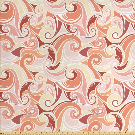 Ambesonne Abstract Fabric by the Yard Upholstery, Pastel Retro Swirls, 3 Yards, Multicolor