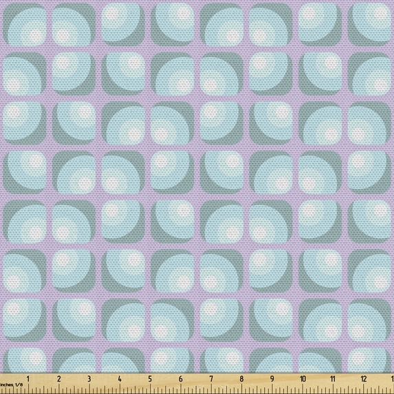 Abstract Fabric by the Yard, Pastel Colored Design Geometric Motifs from Rounded and Squared Elements, Decorative Upholstery Fabric for Chairs & Home Accents, Lilac and Blue Grey by Ambesonne
