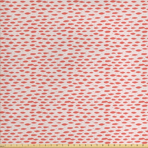 Ambesonne Abstract Fabric by the Yard Upholstery, Flock of Fish Like Brushes, 5 Yards, Coral and Pearl