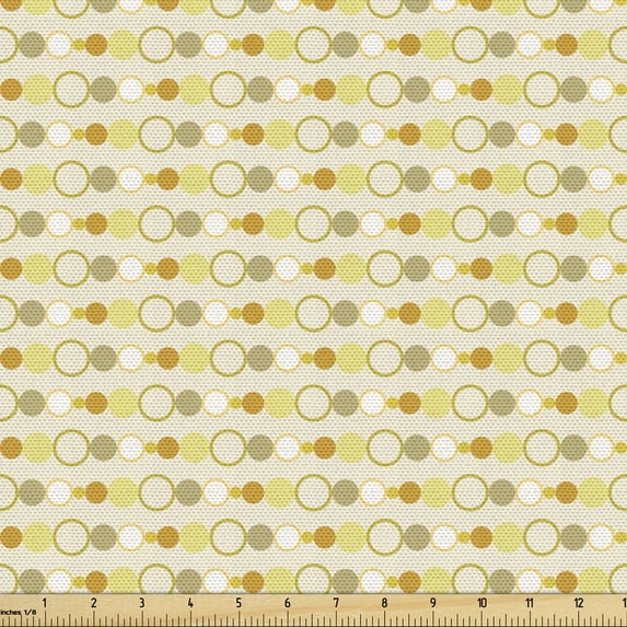 Abstract Fabric by the Yard, Pastel Retro Big Little Circles Symmetric Spots Round Creative, Decorative Upholstery Fabric for Chairs & Home Accents, Eggshell Ginger and Khaki by Ambesonne