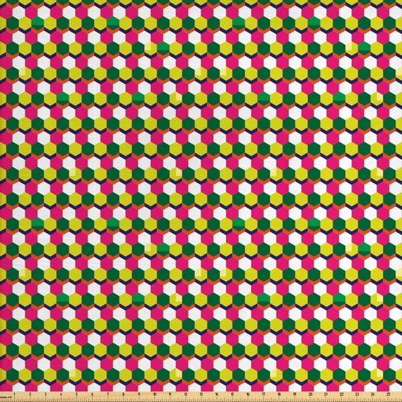 Abstract Fabric by the Yard, Pattern of Mini Hexagons in Various Spring Tones, Upholstery Fabric for Dining Chairs Home Decor Accents, Multicolor by Ambesonne
