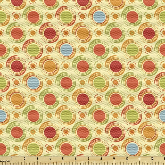 Ambesonne Abstract Fabric by the Yard Upholstery, Colorful Dots Striped, 1 Yard, Multicolor