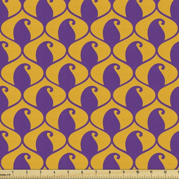 Ambesonne Abstract Fabric by the Yard Upholstery, Paisley Inspired Vintage, 3 Yards, Violet and Pale Orange