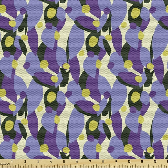 Abstract Fabric by the Yard, Repetitive Leaves Interpretation Colorful Pattern, Decorative Upholstery Fabric for Chairs & Home Accents, Indigo Multicolor by Ambesonne