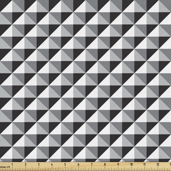 Abstract Fabric by the Yard, Repetitive Print of Classic Diagonal Triangles and Squares, Upholstery Fabric for Dining Chairs Home Decor Accents, Charcoal Grey Pale Taupe by Ambesonne