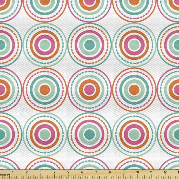 Ambesonne Abstract Fabric by the Yard Upholstery, Retro Colorful Rounds Art, 5 Yards, Seafoam Orange and Pink