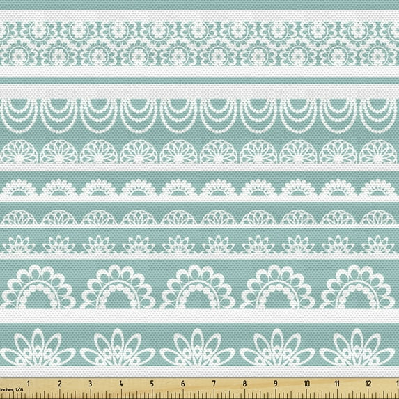 Ambesonne Abstract Fabric by the Yard Upholstery, Lace Looking Ornament, 2 Yards, Seafoam White