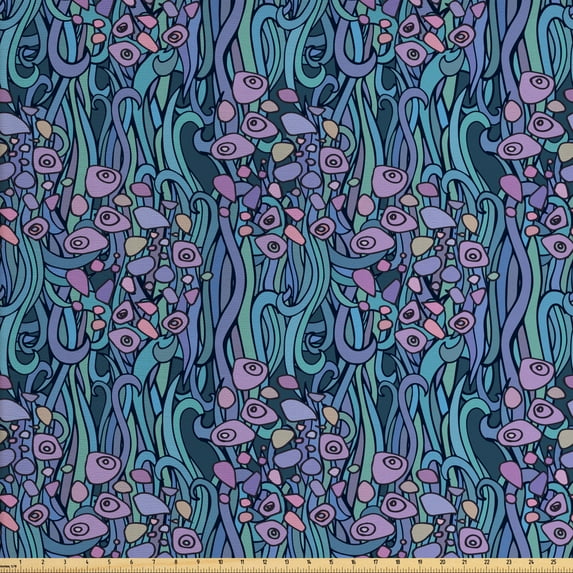 Abstract Fabric by the Yard, Sea Foliage Inspired Curly Stripes in Pastel Tones Abstract Underwater Flora Theme, Decorative Upholstery Fabric for Chairs & Home Accents, Multicolor by Ambesonne