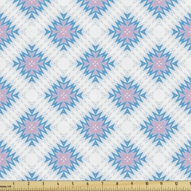 Ambesonne Abstract Fabric by the Yard Upholstery, Shapes Zigzags, 10 Yards, Pale Pink Sea Blue