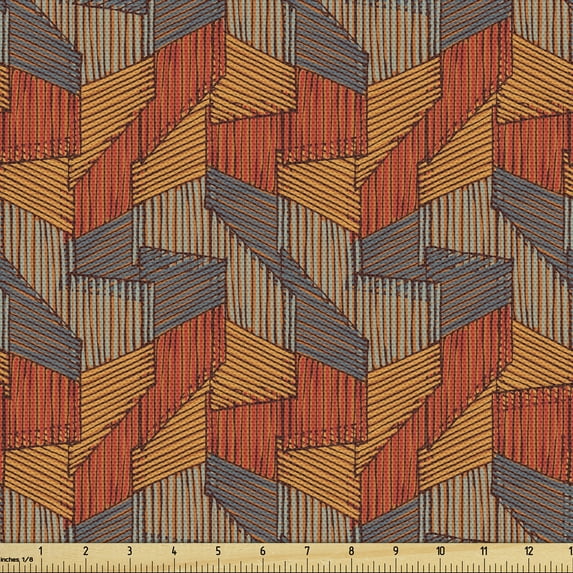 Ambesonne Abstract Fabric by the Yard Upholstery, Striped Whimsical Shapes, 2 Yards, Purpleblue Vermilion