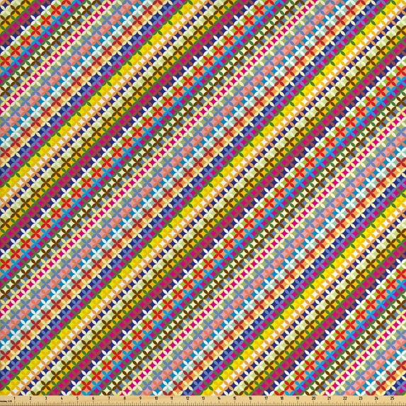Ambesonne Abstract Fabric by the Yard Upholstery, Flower of Life Stripes, 10 Yards, Multicolor