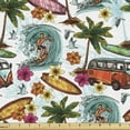 thumbnail image 1 of Abstract Fabric by the Yard, Surf Themed Vibrant Image Vintage Van and Flower Arrangement Seagulls Action Hobby, Decorative Upholstery Fabric for Sofas and Home Accents, Multicolor by Ambesonne, 1 of 5